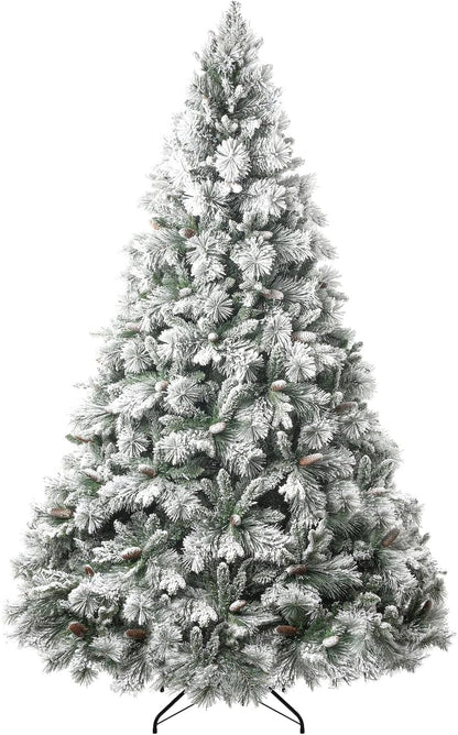 Glasgow 7.5ft Frosted Prelit Artificial Christmas Tree with Pine Cones, Foot Pedal, 1556 Branch