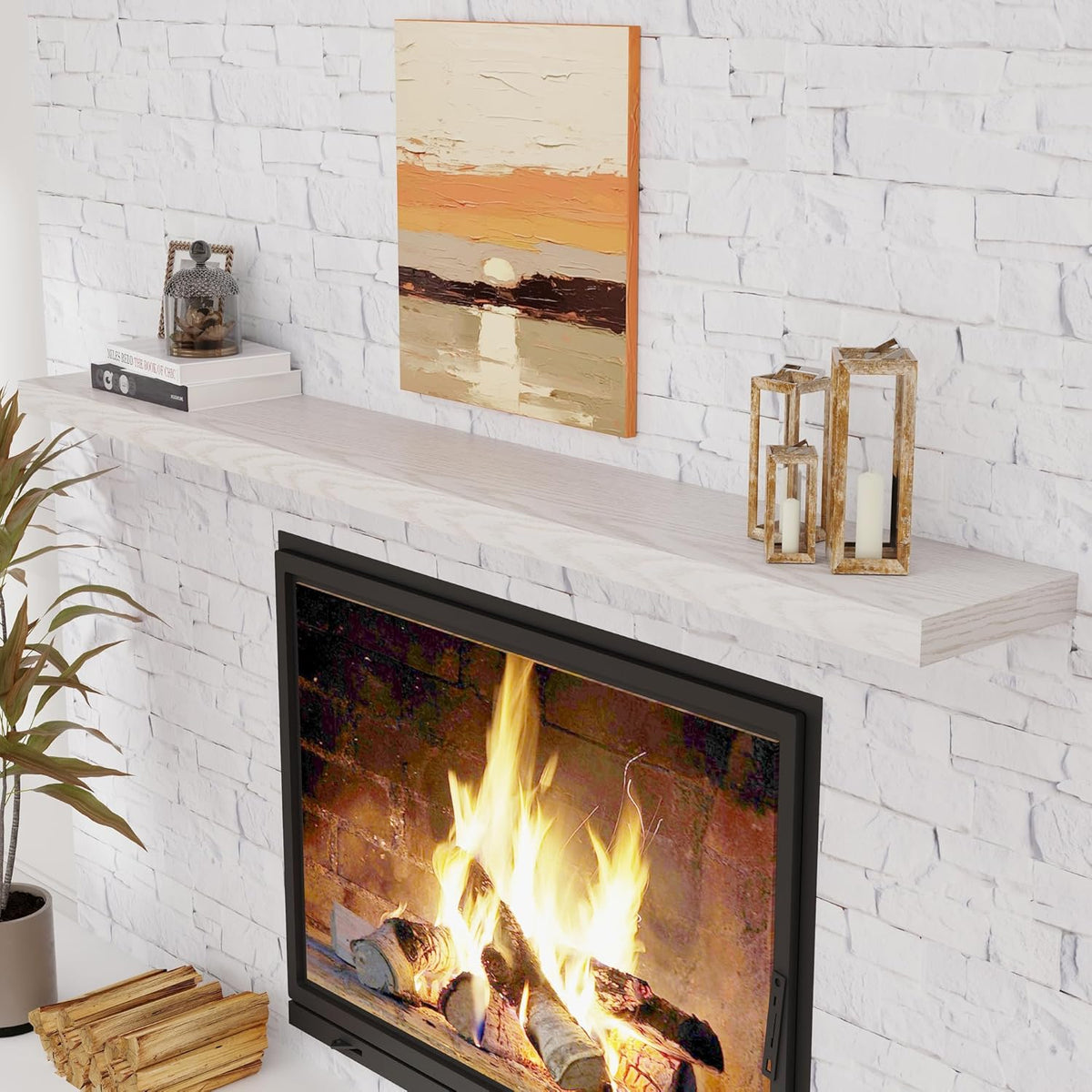 72 Inch Floating Shelves, 72 x 9 Rustic Wooden Fireplace Mantel, 9 Inch Floating Shelf for Wall