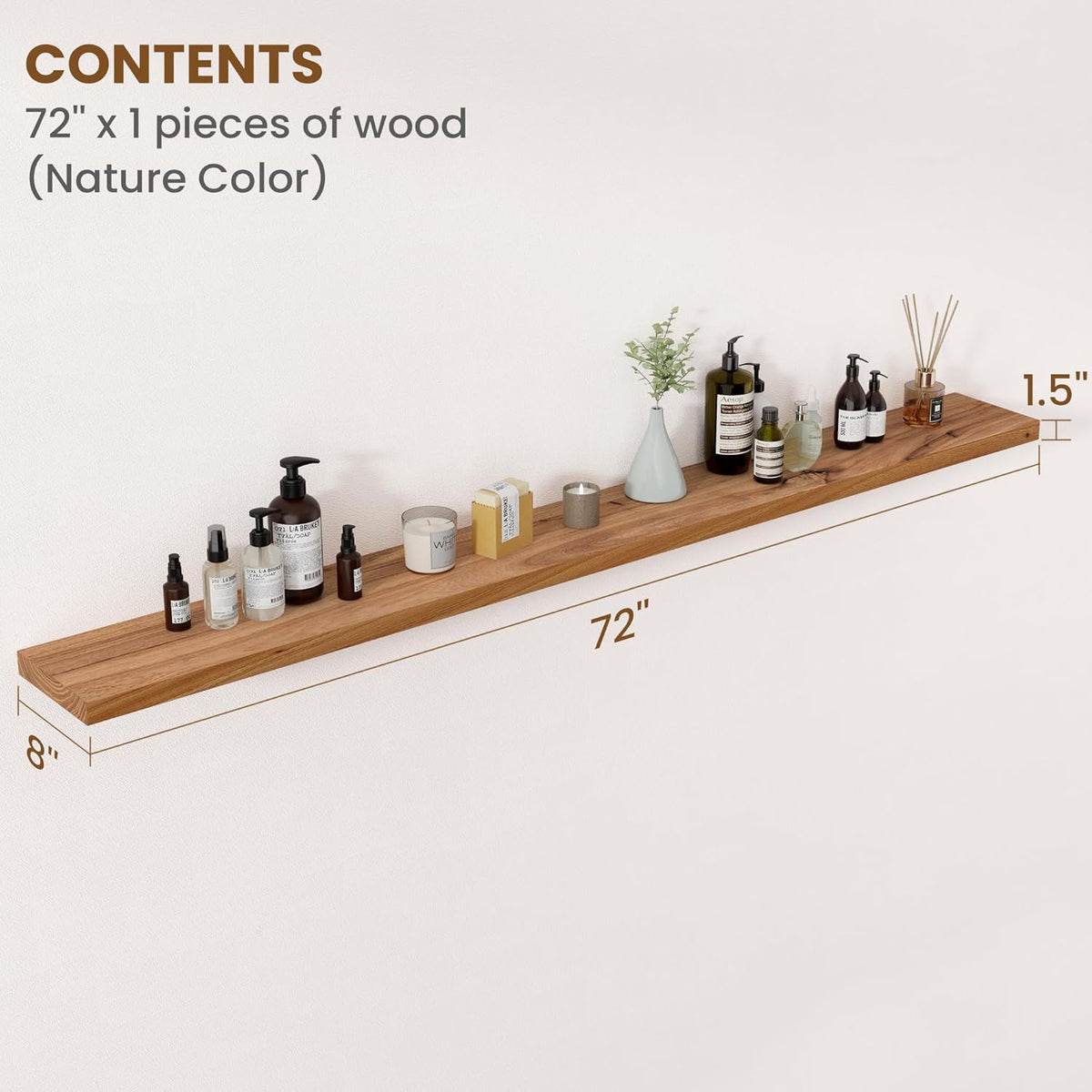 Floating Shelves for Wall Decor, 8" Deep Rustic Solid Elm Wood Floating Shelves Wall Mounted, Wall
