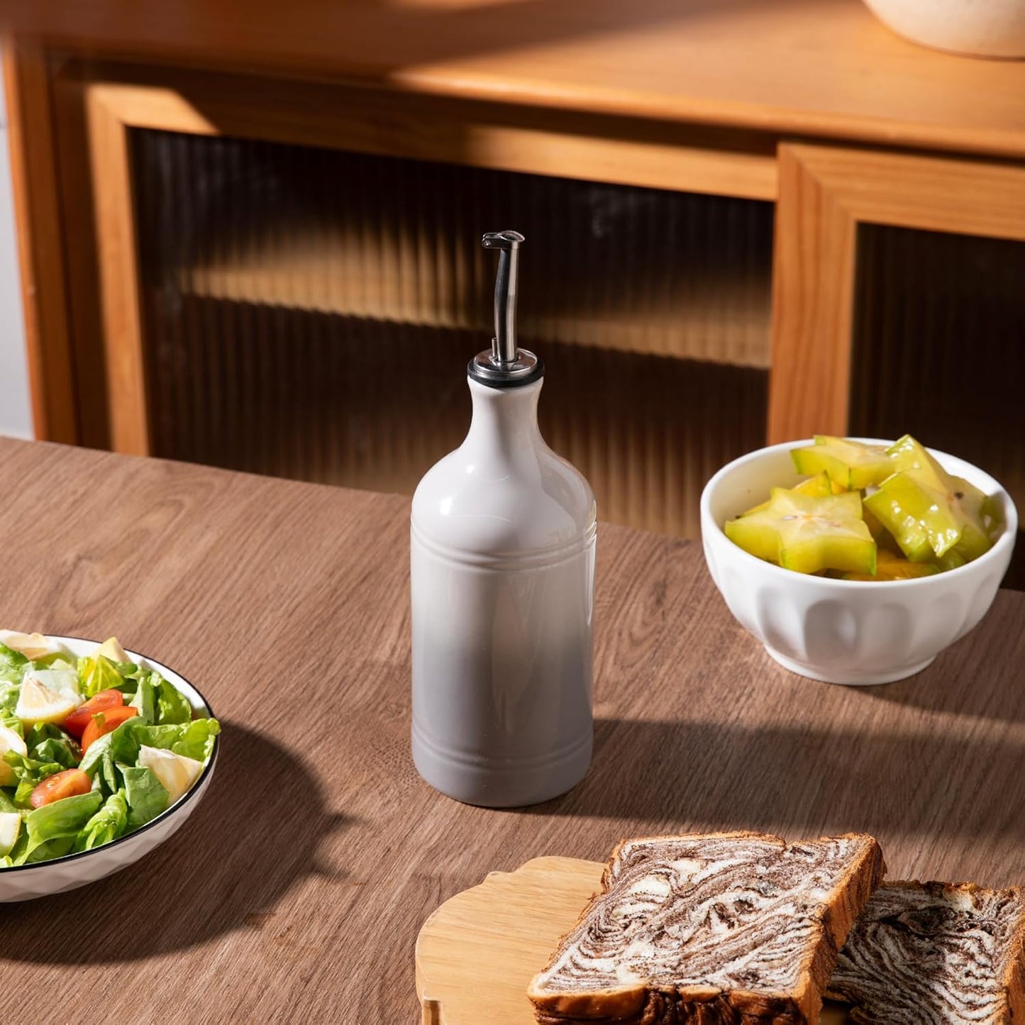 Sweejar Ceramic Olive Oil Dispenser Bottle, Opaque Oil Cruet Protects Oil to Reduce Oxidation