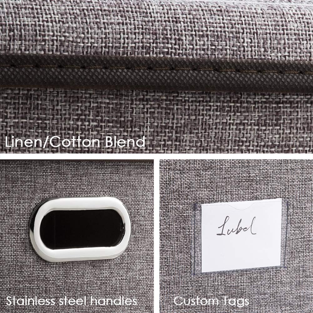 PRANDOM Extra Large Collapsible Storage Bins with Lids [3-Pack] Linen Fabric Foldable Storage