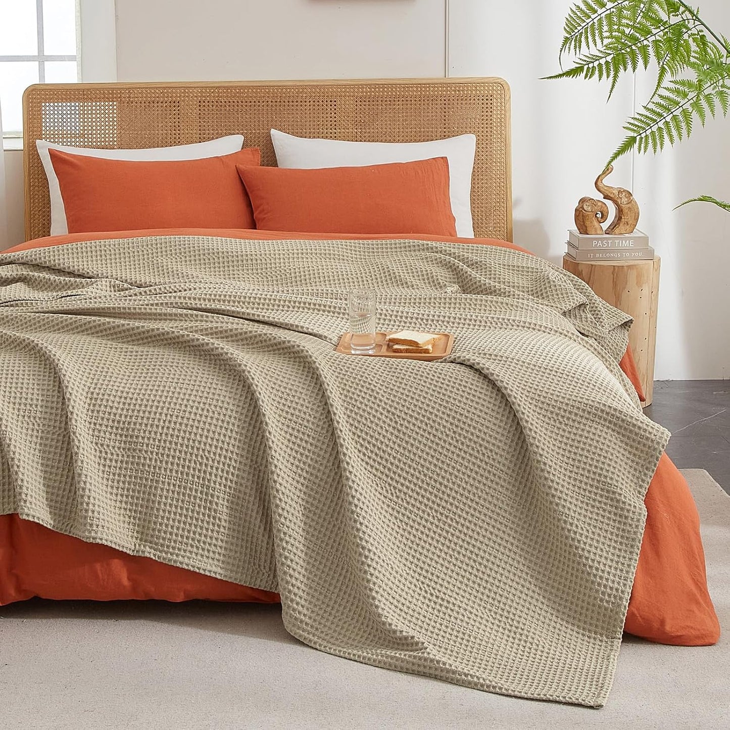 PHF Ultra Soft Waffle Weave Blanket Queen Size 90"x 90"- Washed Lightweight Breathable Cozy Woven