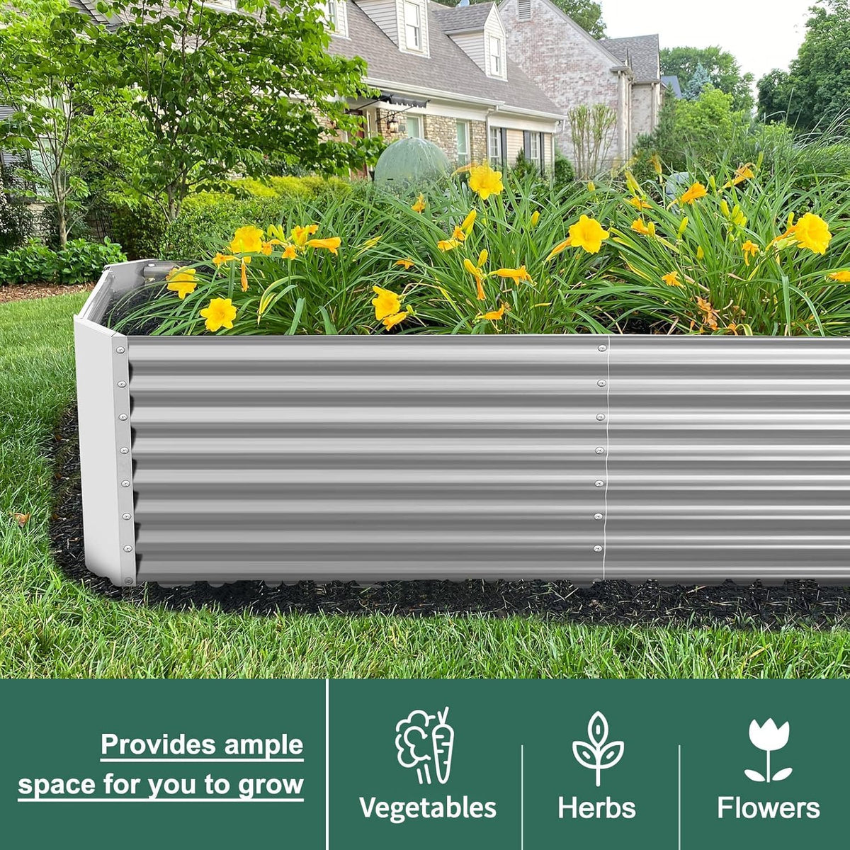 Land Guard 8×4×2 ft Galvanized Raised Garden Bed Kit, Galvanized Planter Raised Garden Boxes