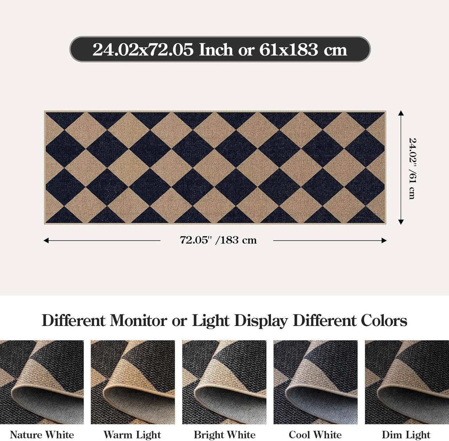 Lahome Checkered Easy Jute Runner Rug, 2x6 Kitchen Mats for Floor Washable Entryway Runner