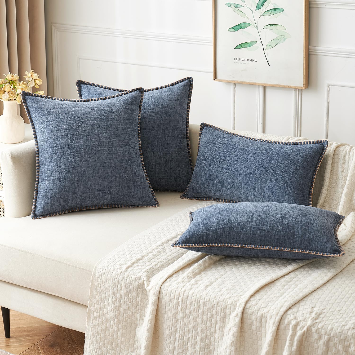 MIULEE Pack of 2 Couch Throw Pillow Covers 18x18 Inch Dark Grey Blue Farmhouse Decorative Pillow