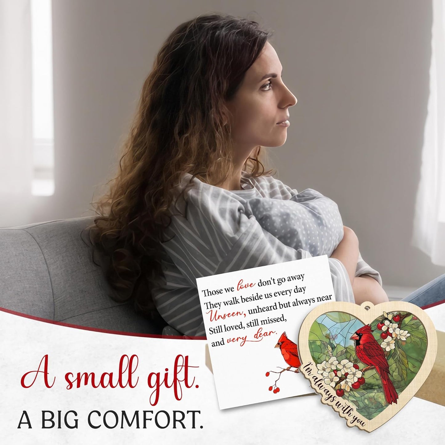 FLAGWIX Sympathy Gifts for Loss of Loved One - Red Cardinal Suncatcher Ornament with Card