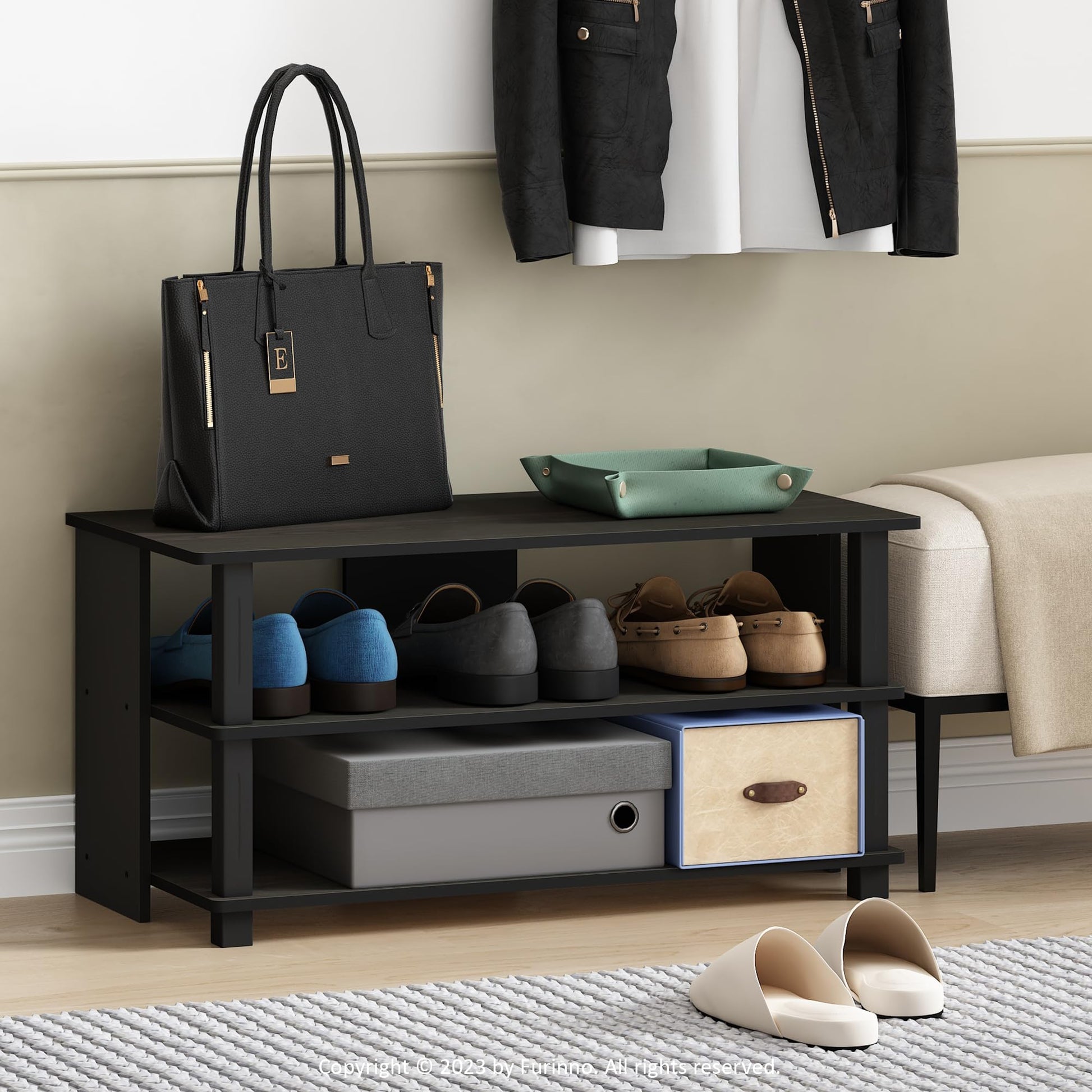 Furinno Turn-N-Tube Shoe Rack, 3-Tier Shoe Organizer, Shoe Storage with Compact Open Shelves, 15.5