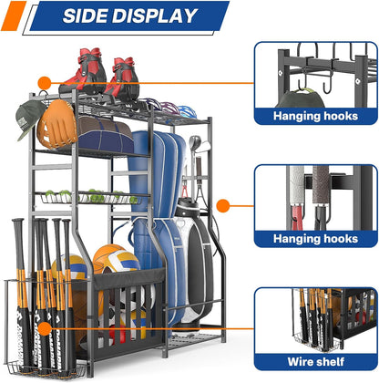 Garage Sports Equipment Organizer, Strong Load Bearing Golf Bag Organizer, Multi Use Golf Ball Rack