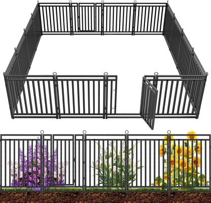 Decorative Garden Fence Metal Dog Fence Outdoor for Yard, 36ft (L) × 32in (H), 14 Panels + 2 Gates