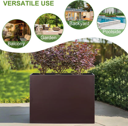 Metal Rectangular Planter Box Tall Planters for Outdoor Plants Modern Heavy Duty with Drainage