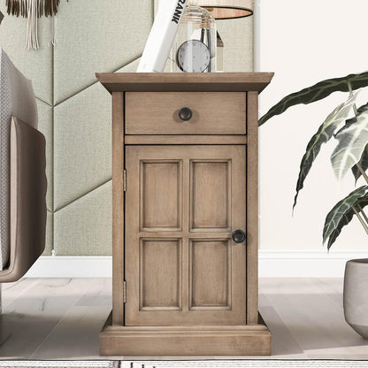 Traditional Wood End Table with Charging Station, Modern Vintage Sofa Chair Side Table Nightstand