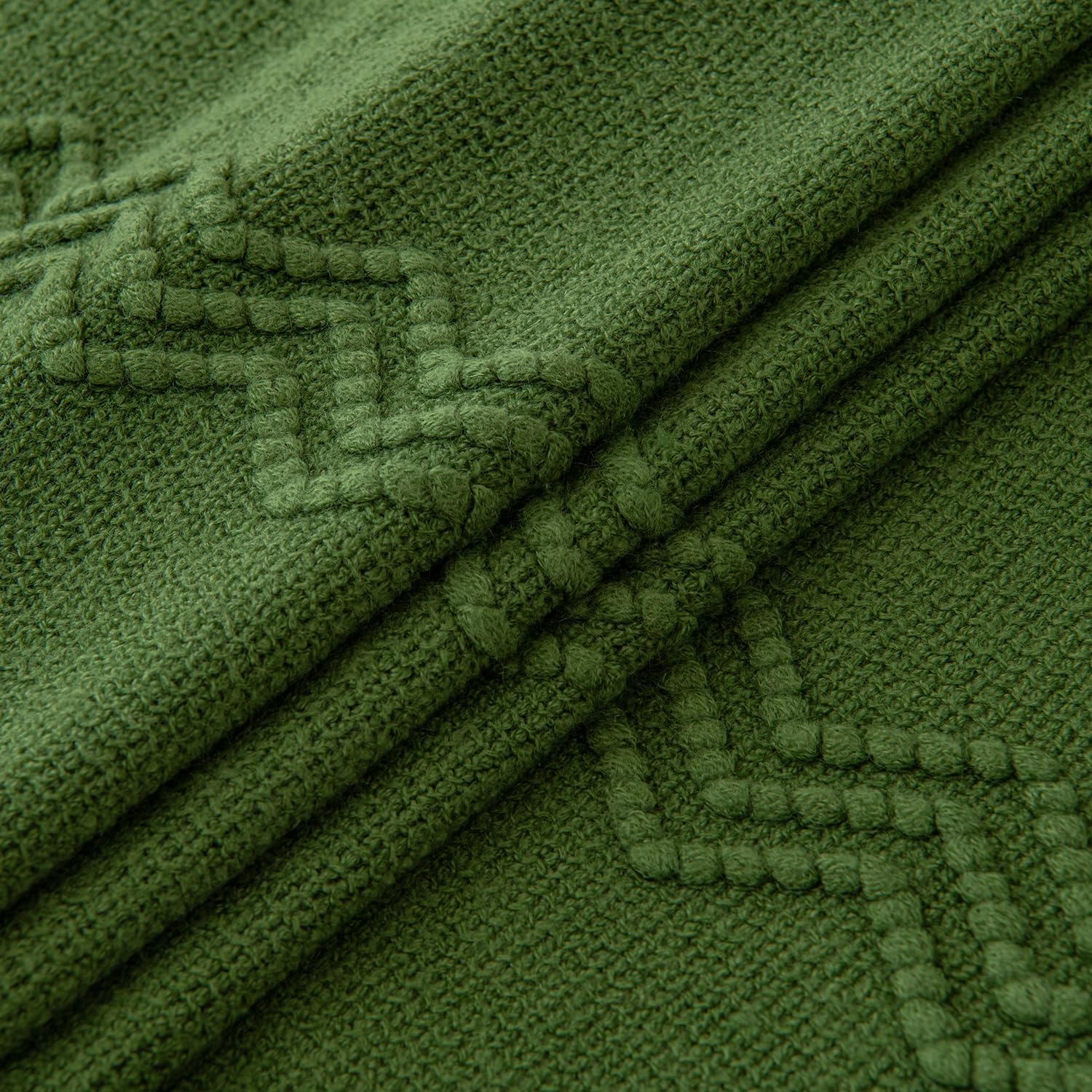 MIULEE Olive Green Knitted Throw Blanket for Couch Boho Textured Cozy Woven Blanket with Tassels