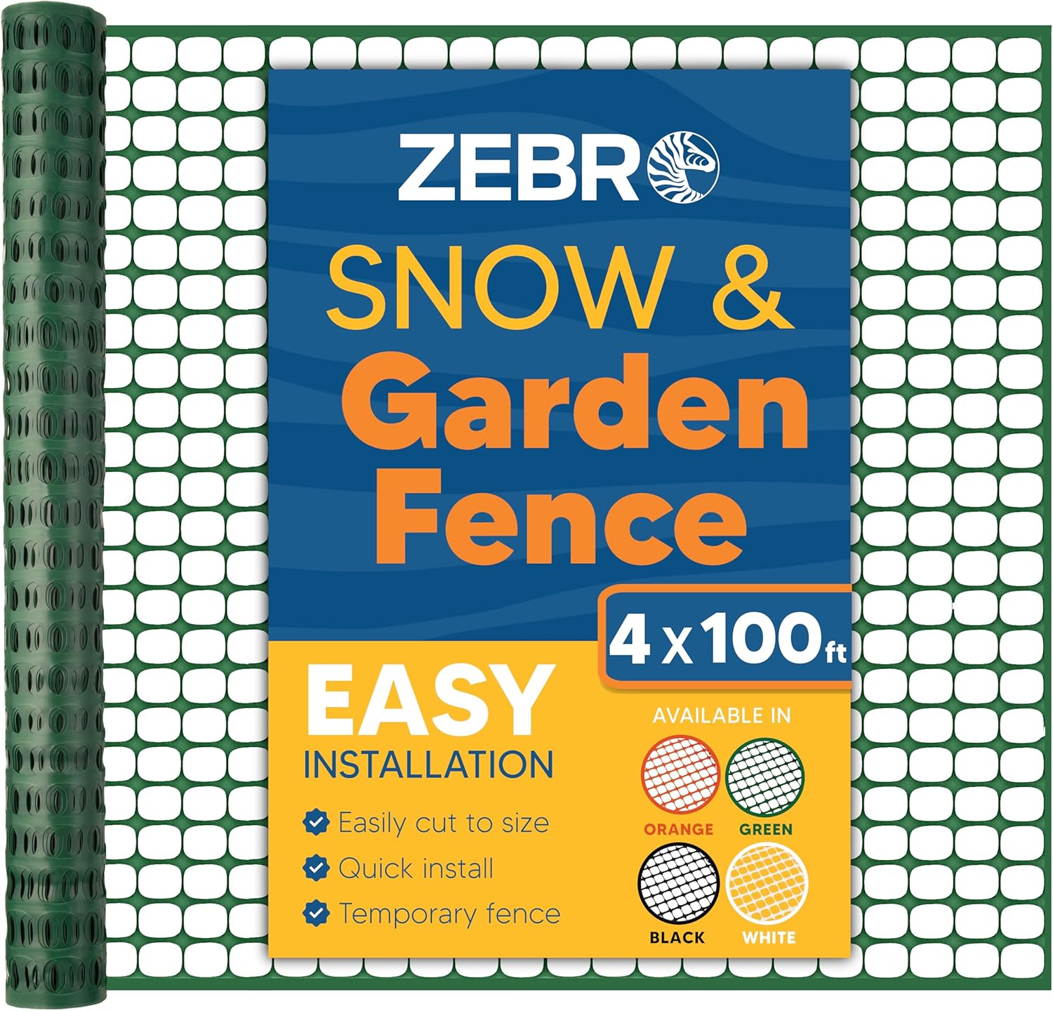 ZEBRO 4' x 100' Green Plastic Garden Fence Roll – Light Duty Mesh Fencing for Temporary Fence