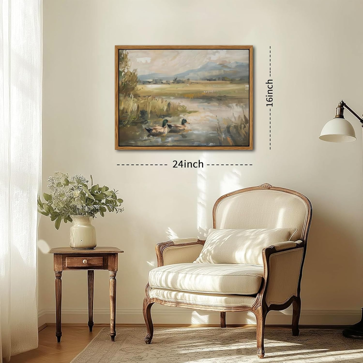 Floating Framed Canvas Wall Art, Vintage Mallard Duck Oil Paintings Print, Countryside Art Wildlife