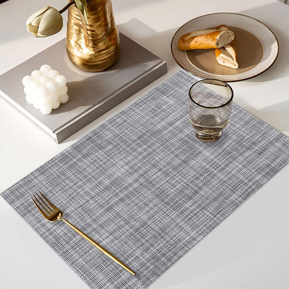 Vinyl Placemats Set of 6, PVC Woven Washable Non-Slip Table Mats, Heat Resistant Wrinkle Free Place