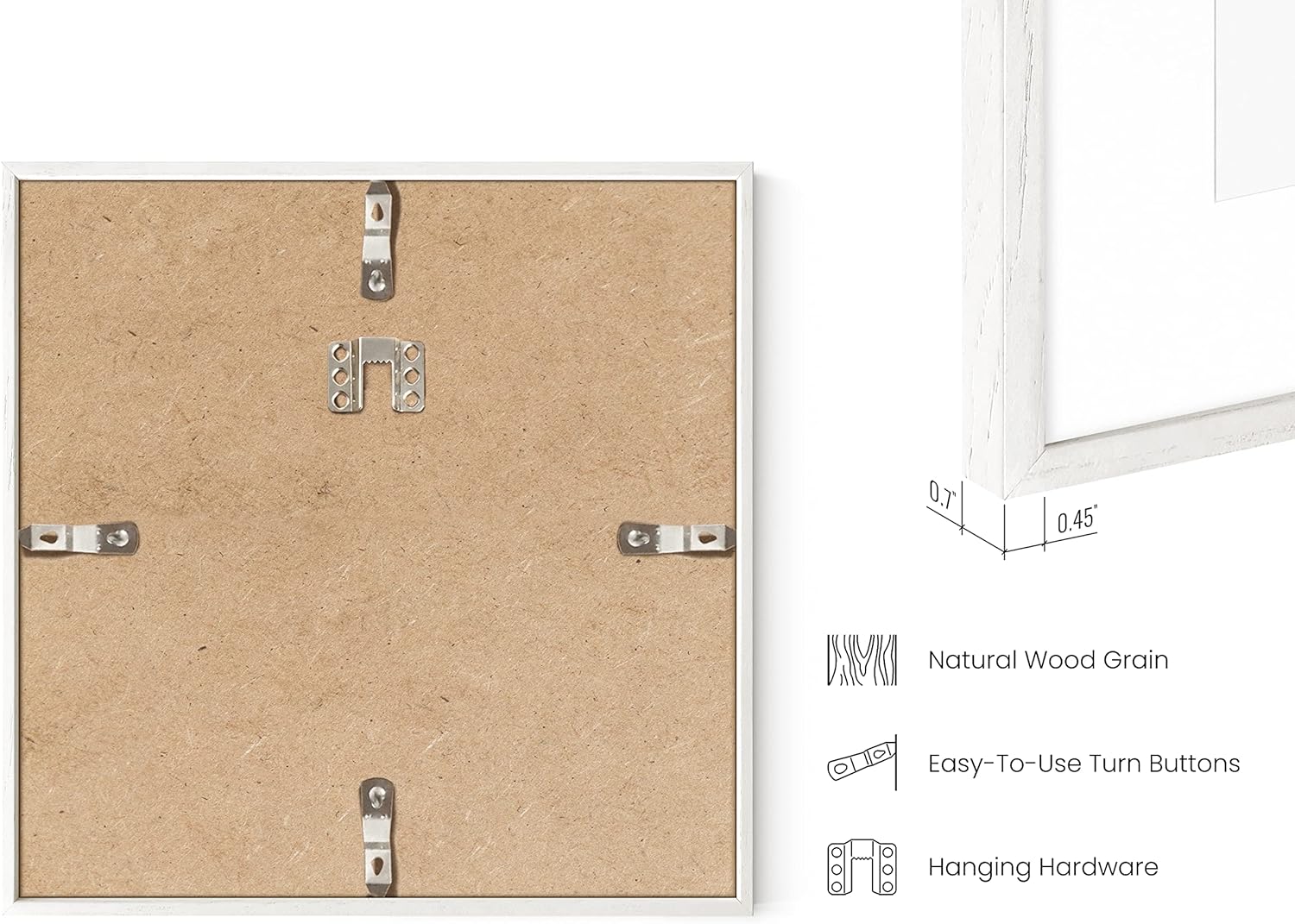 HAUS AND HUES Solid Oak 8"x8" Picture Frame Matted to 4"x4" - 8x8 Square White Picture Frames