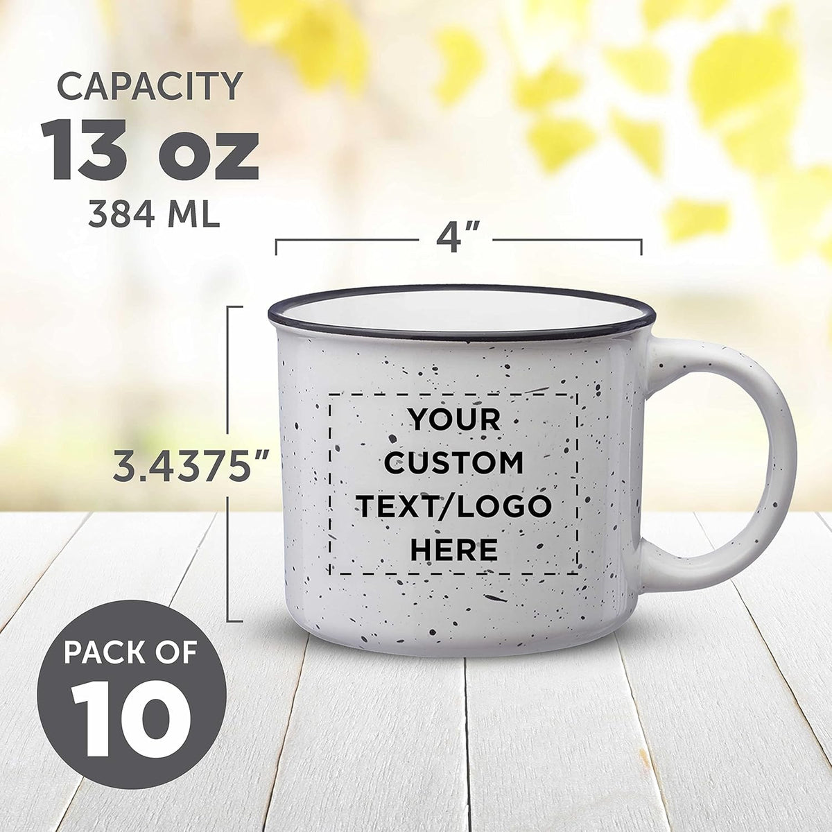 DISCOUNT PROMOS Custom Ceramic Campfire Coffee Mugs 13 oz. Set of 100, Personalized Bulk Pack