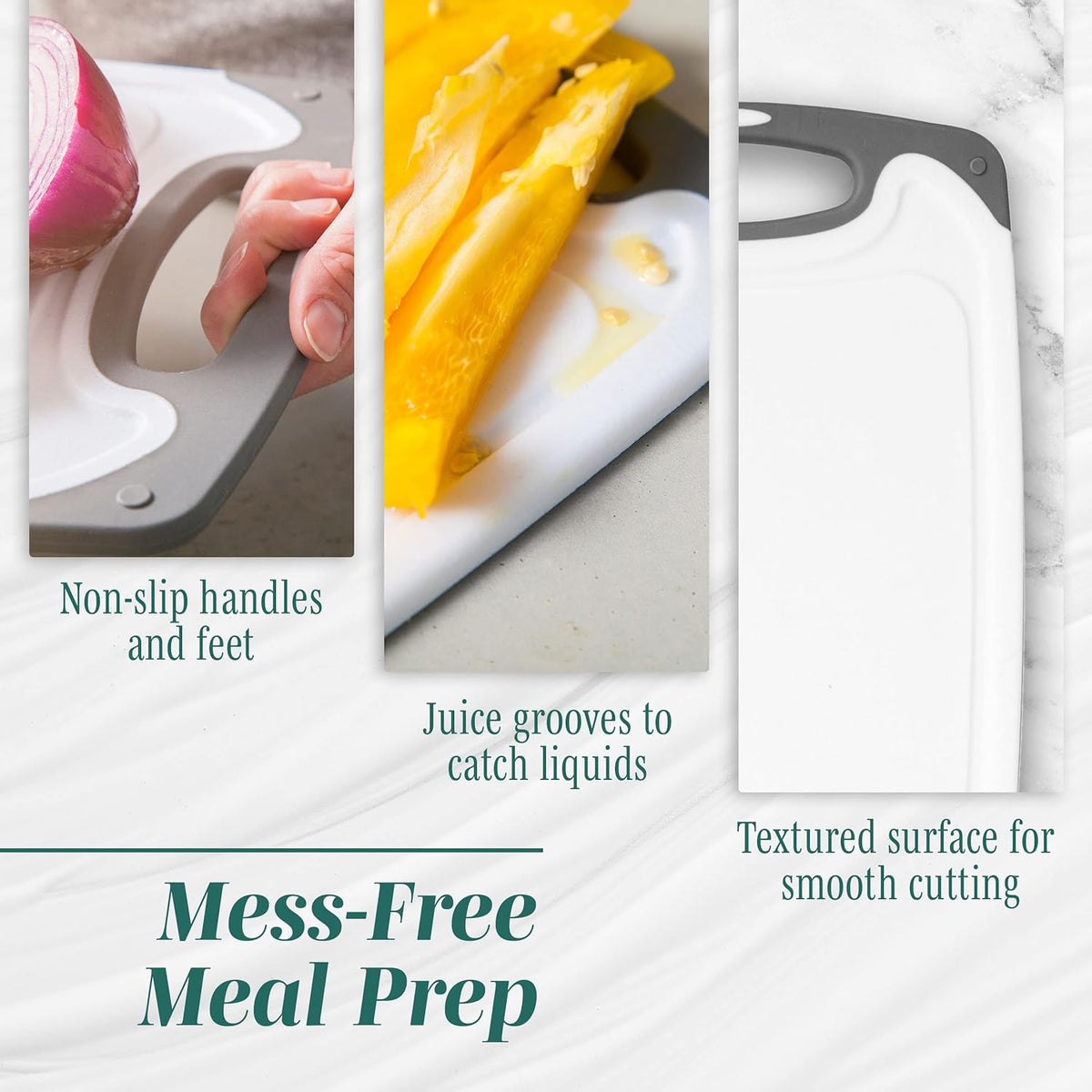 Cutting Boards for Kitchen - BPA-Free Chopping Board - Different Sizes & Non Slip Handles