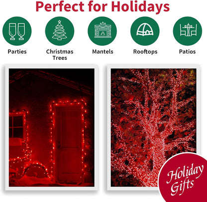 Red Wide Angle LED Christmas Lights, 64.8 Ft 300 Count, Pack of 3 Strands 21.9 Ft 100 Lights UL