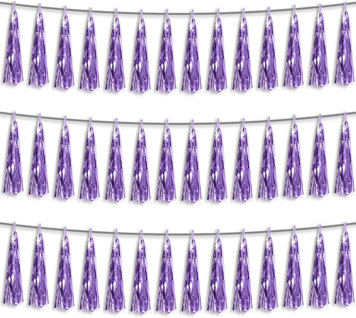 3P Light Purple Foil Fringe Metallic Tassel Streamers Banner Tassel Garland for Parade Floats