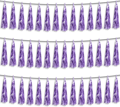 3P Light Purple Foil Fringe Metallic Tassel Streamers Banner Tassel Garland for Parade Floats