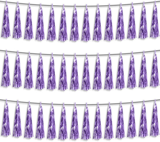 3P Light Purple Foil Fringe Metallic Tassel Streamers Banner Tassel Garland for Parade Floats
