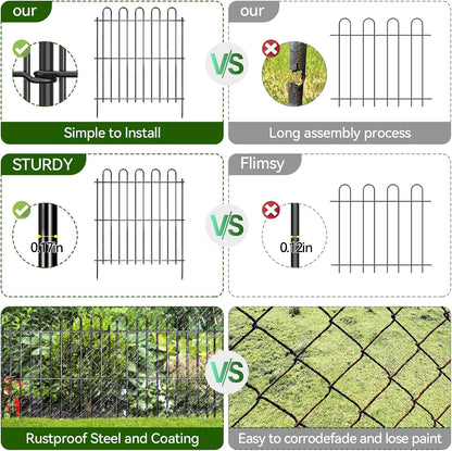 25 Panels Decorative Garden Fence, 50ft X 32in Rustproof Metal Animal Barrier Fence, No Dig Fence