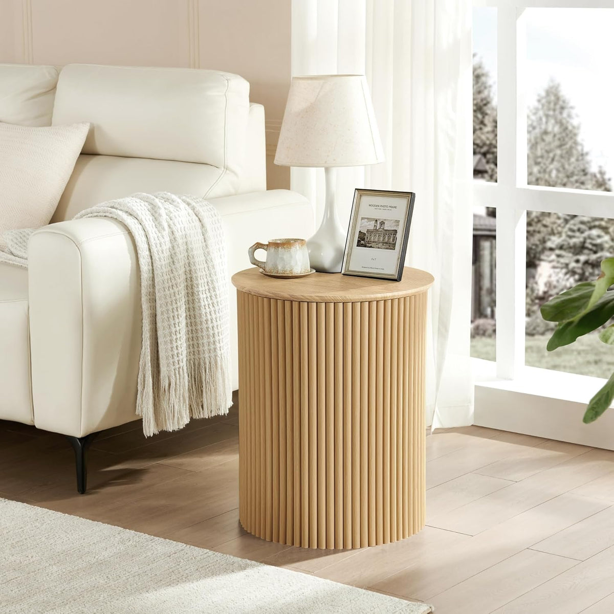 AVZEAR Fluted Round Side Table, Small End Table Modern Boho Nightstands, Circle Bedside Tables
