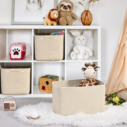 3-Pack Shelf Baskets for Organizing, Woven Storage Basket for Shelves, Cotton Rope Storage Bins for