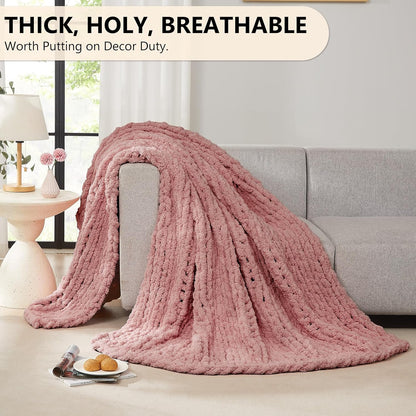 L'AGRATY Chunky Knit Blanket Throw - Soft Chunky Throw Blanket 50x60: 100% Hand Kintted Chenile