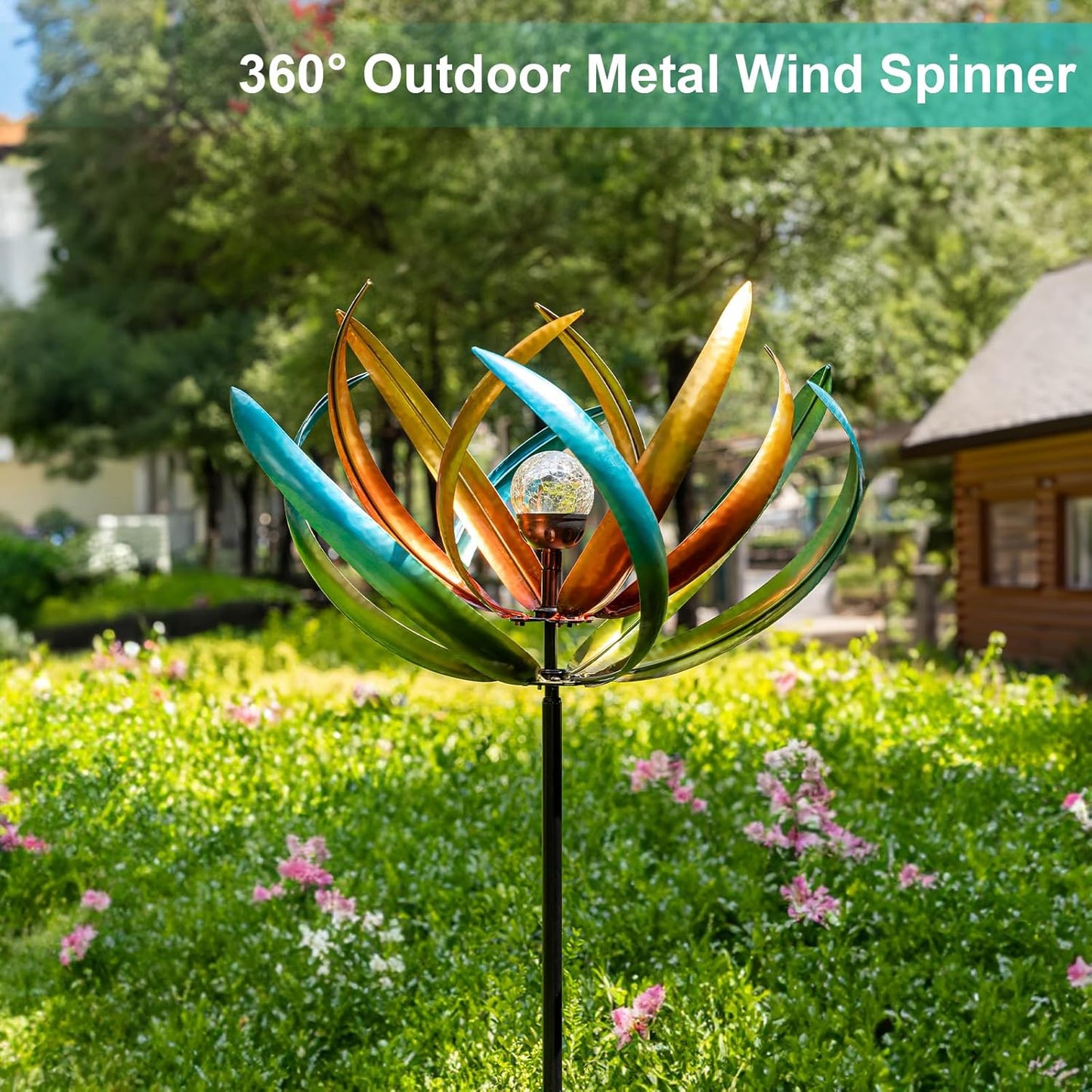 Large Solar Wind Spinners for Yard and Garden-82.6 Inch 360° Metal Wind Sculptures Outdoor