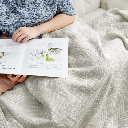 JINCHAN Boho 100% Cotton Muslin Blanket 3-Layer Twin Size Geometric Lightweight Reversible Soft