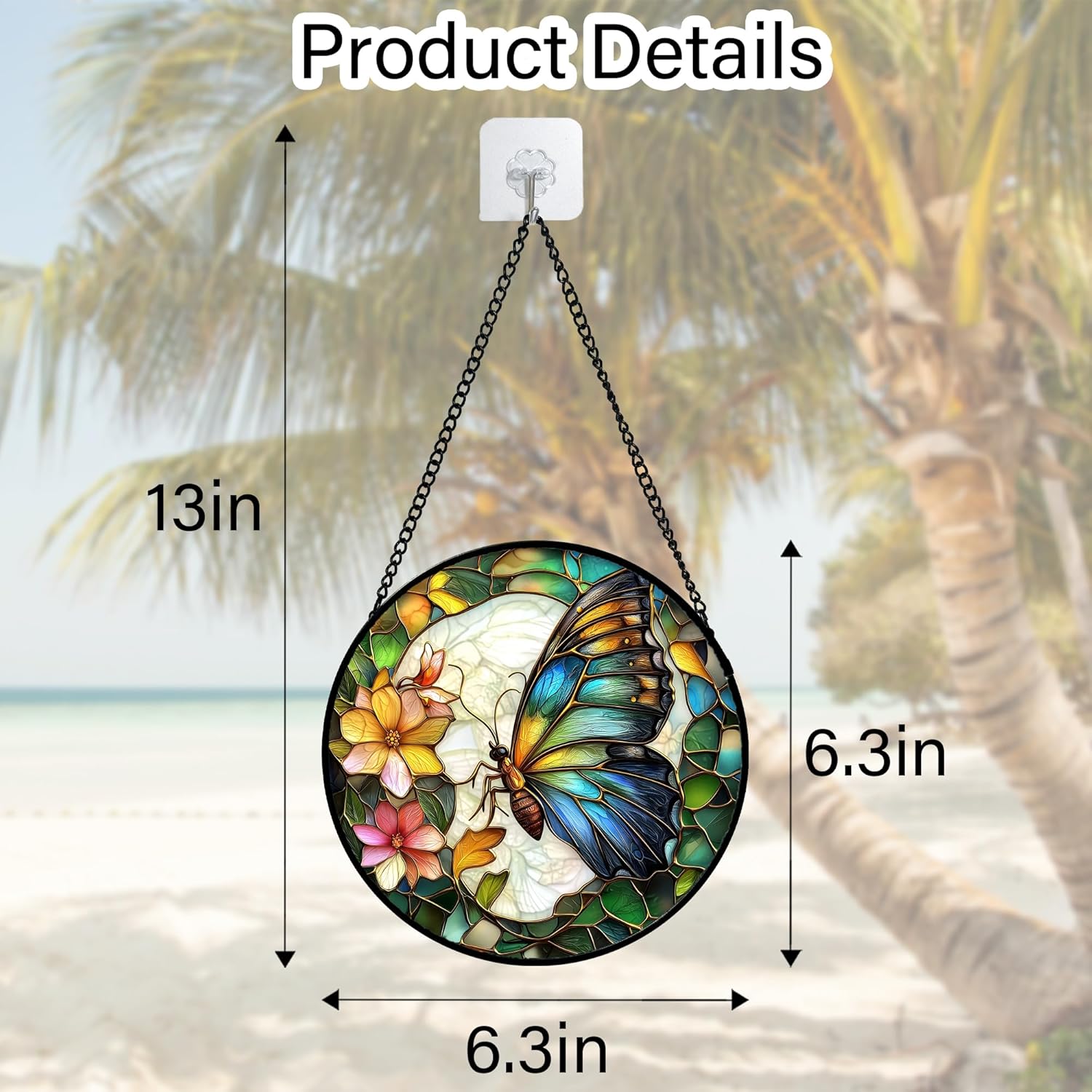 Stained Glass Window Hanging, Butterfly Flower Sun Catchers Diamond Glass Panel Hangings Insect