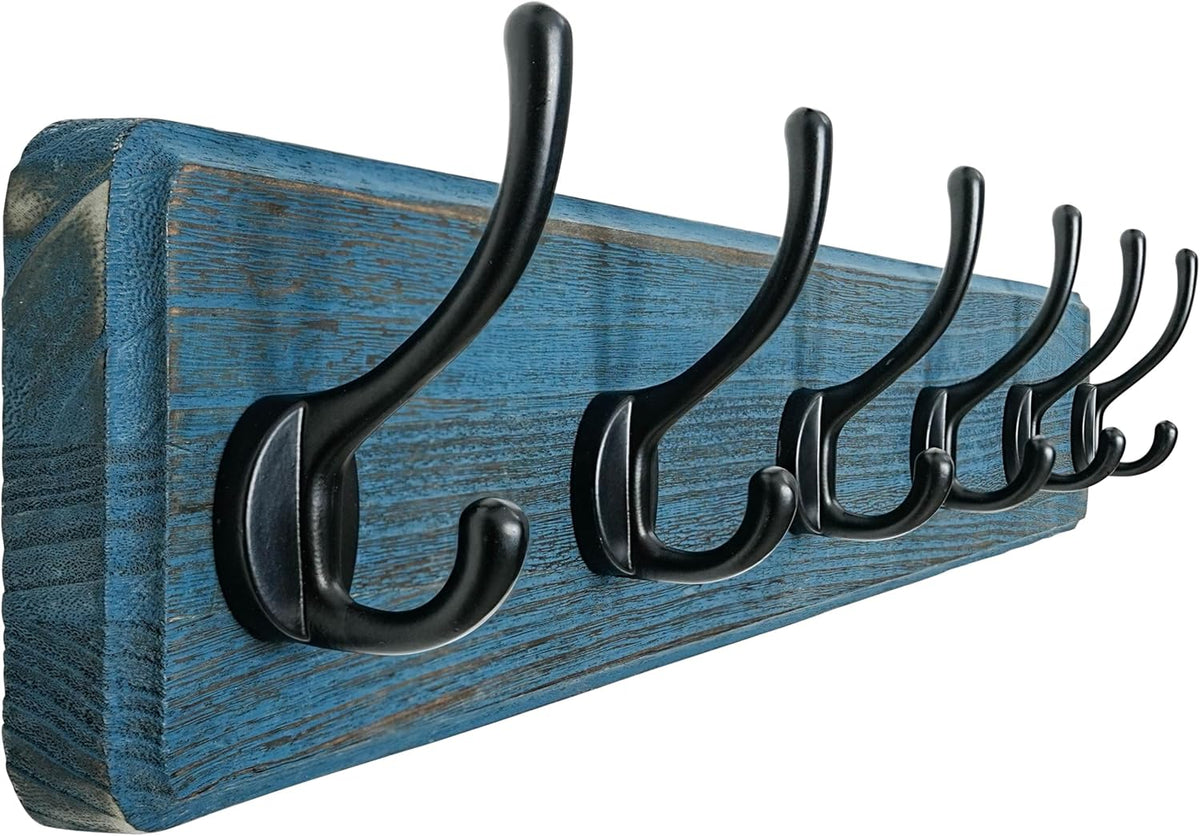 Dseap Coat Rack Wall: 24" Long, Patented, Heavy-Duty, 6-Double-Hooks Wooden Wall Mounted Coat Rack