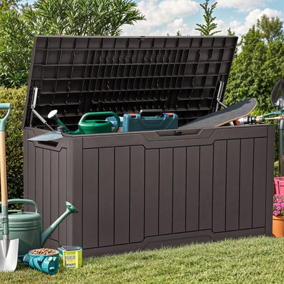 YITAHOME 80 Gallon Resin Deck Box, Weather Resistant Outdoor Storage Box, Lockable Indoor Outdoor