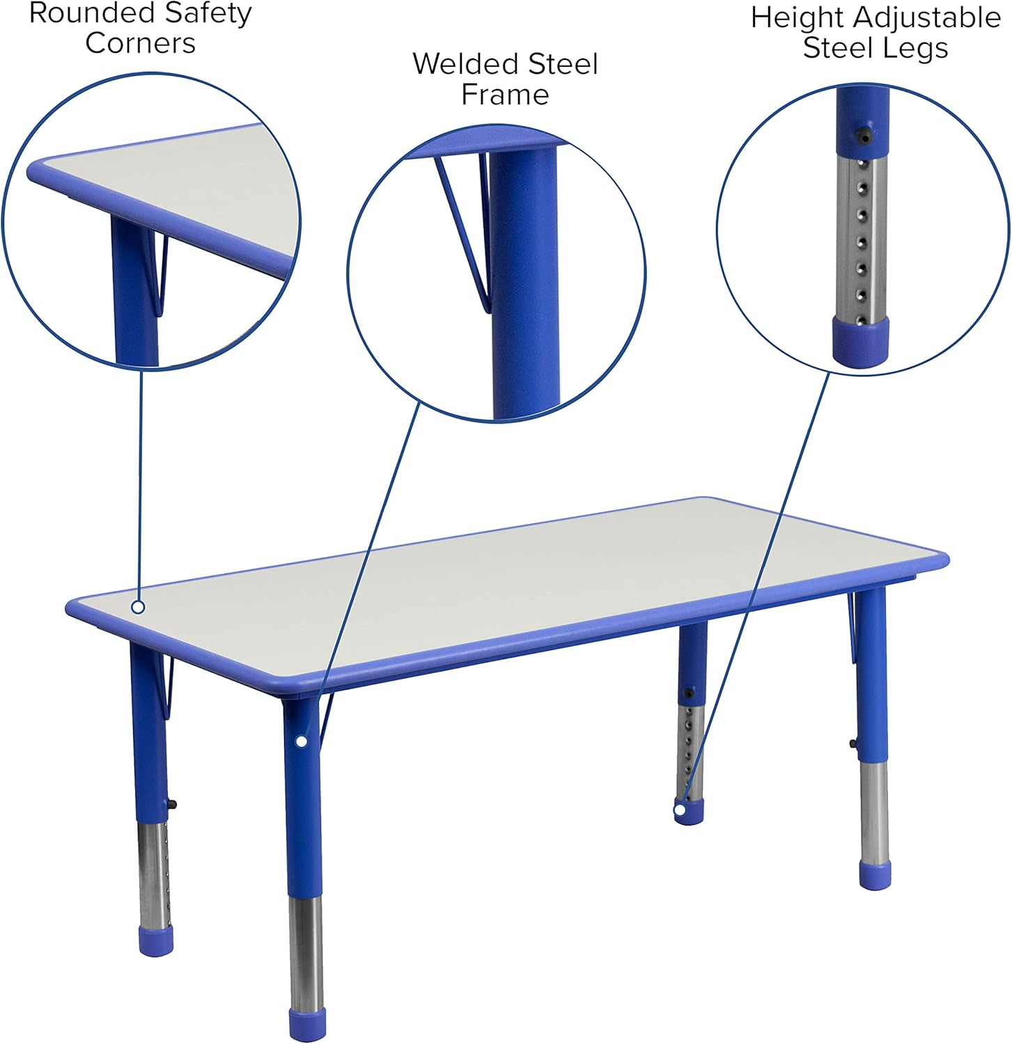 Flash Furniture Wren 23.625''W x 47.25''L Rectangular Blue Plastic Height Adjustable Activity