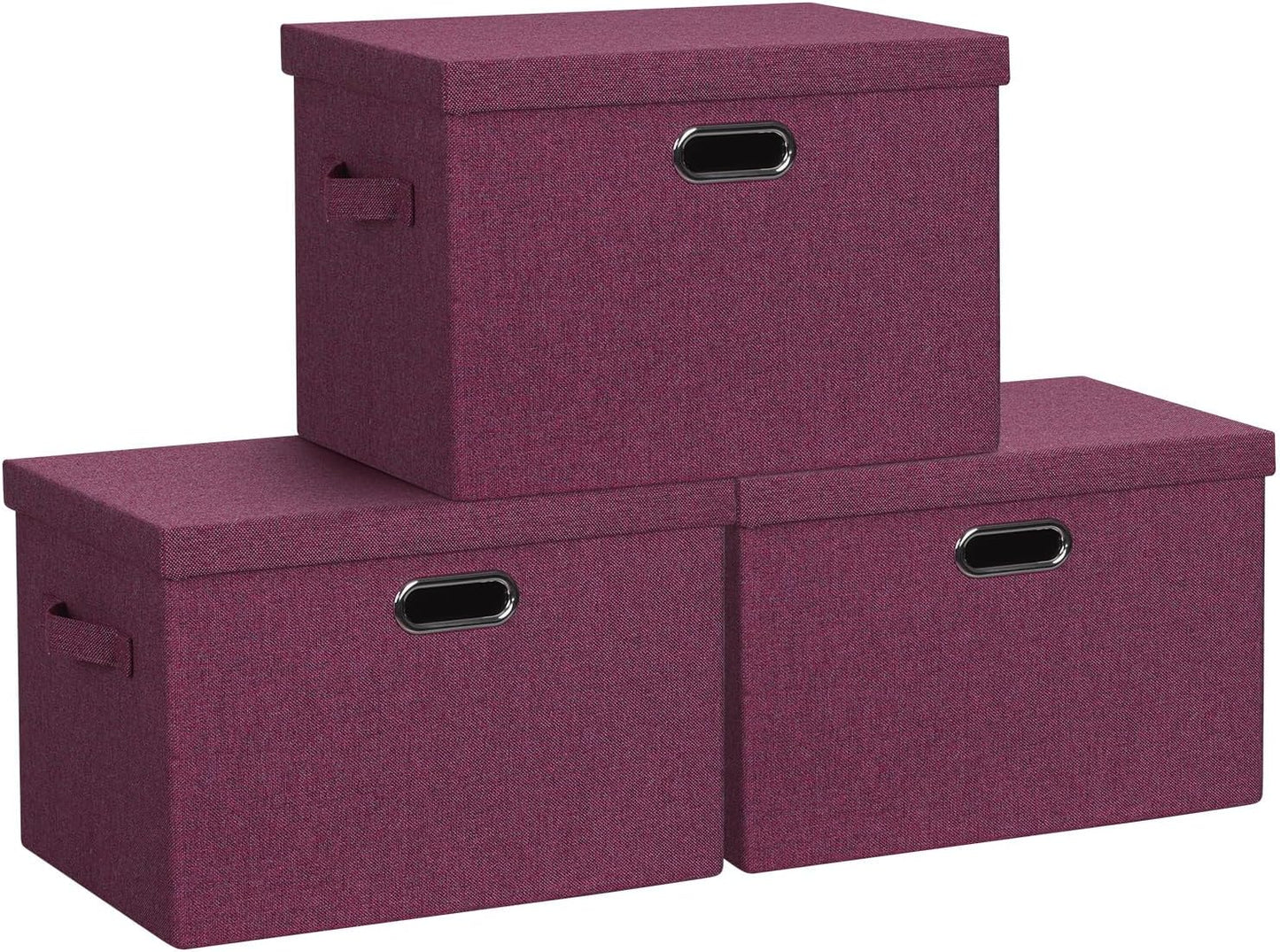 Large 17" 36 Quart Collapsible Stackable Storage Bins with Lids, 3 Packs Purple Linen Fabric Closet