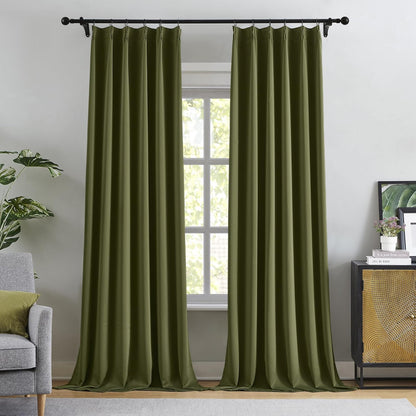 KangBang Olive Green Blackout Pleated Curtains 96 Inches Long, Custom Made Pinch Pleated Memory