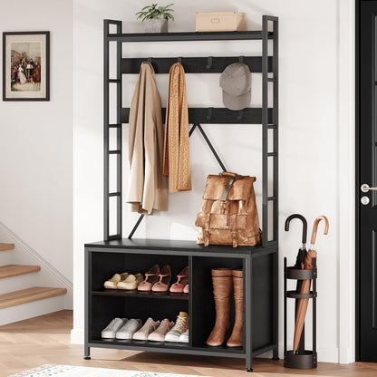 IDEALHOUSE Hall Tree with Bench Coat Rack Shoe Bench Industrial Coat Tree with Storage Cubbies