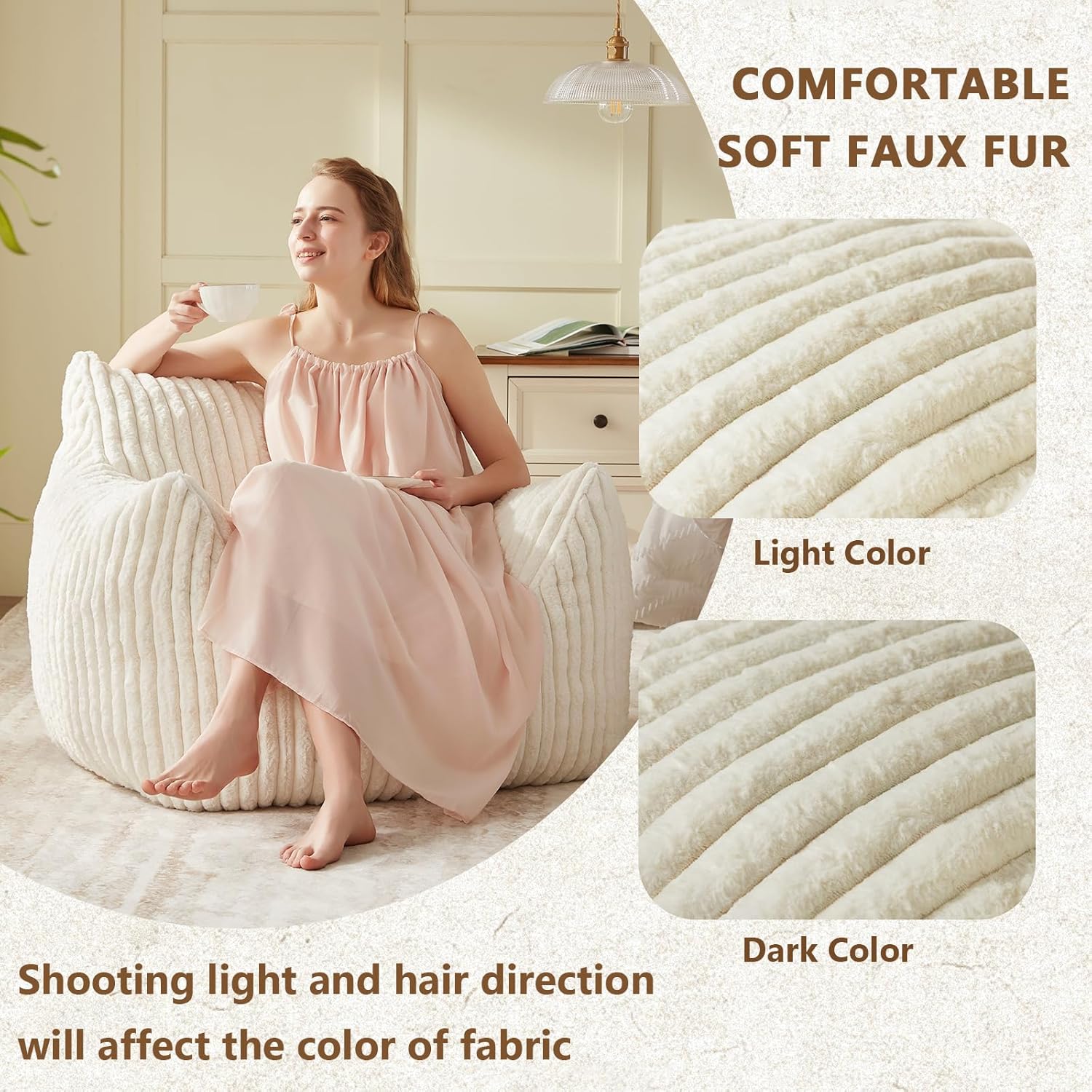 Giant Bean Bag Chairs for Adults Teens, Large Bean Bag Sofa Chairs with Filling Comfy Fuzzy BeanBag