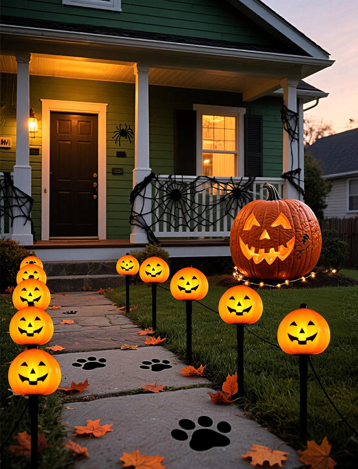 Classic Halloween Charm: 5 Pack Plug-in Pumpkin Pathway Lights Outdoor, Waterproof Jack o' Lantern