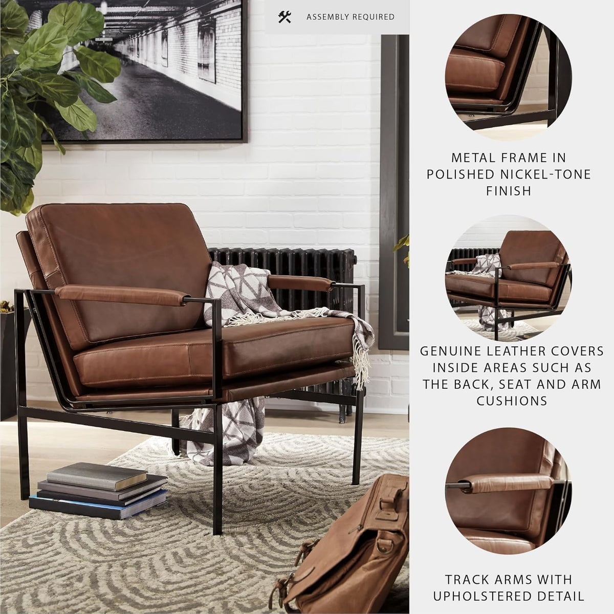 Signature Design by Ashley Puckman Mid-Century Modern Leather Accent Chair, Brown