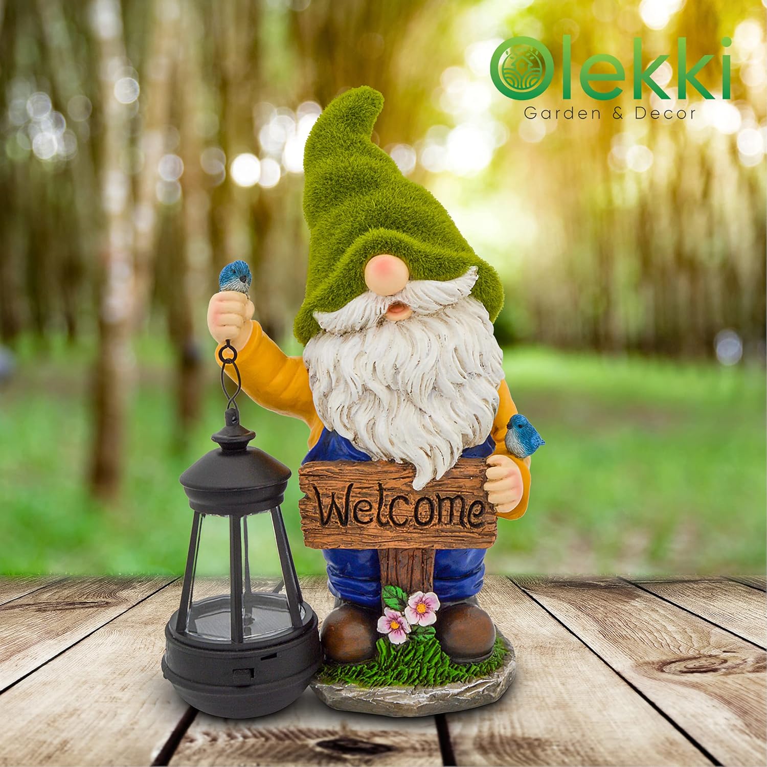 Garden Gnomes Outdoor - Flocked Gnome Statue Holding Lantern with Solar LED Lights | Gnomes Garden