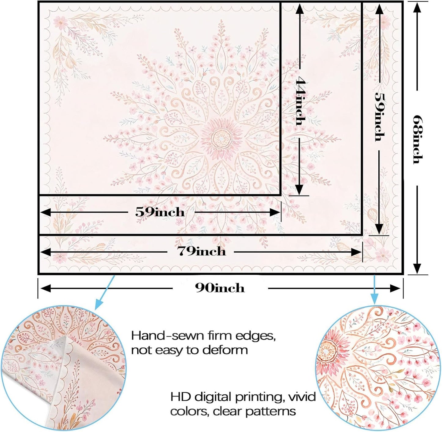 Lunerfex Floral Mandala Tapestry Boho Tapestry for Bedroom Pink Tapestries Wall Hanging Living Room