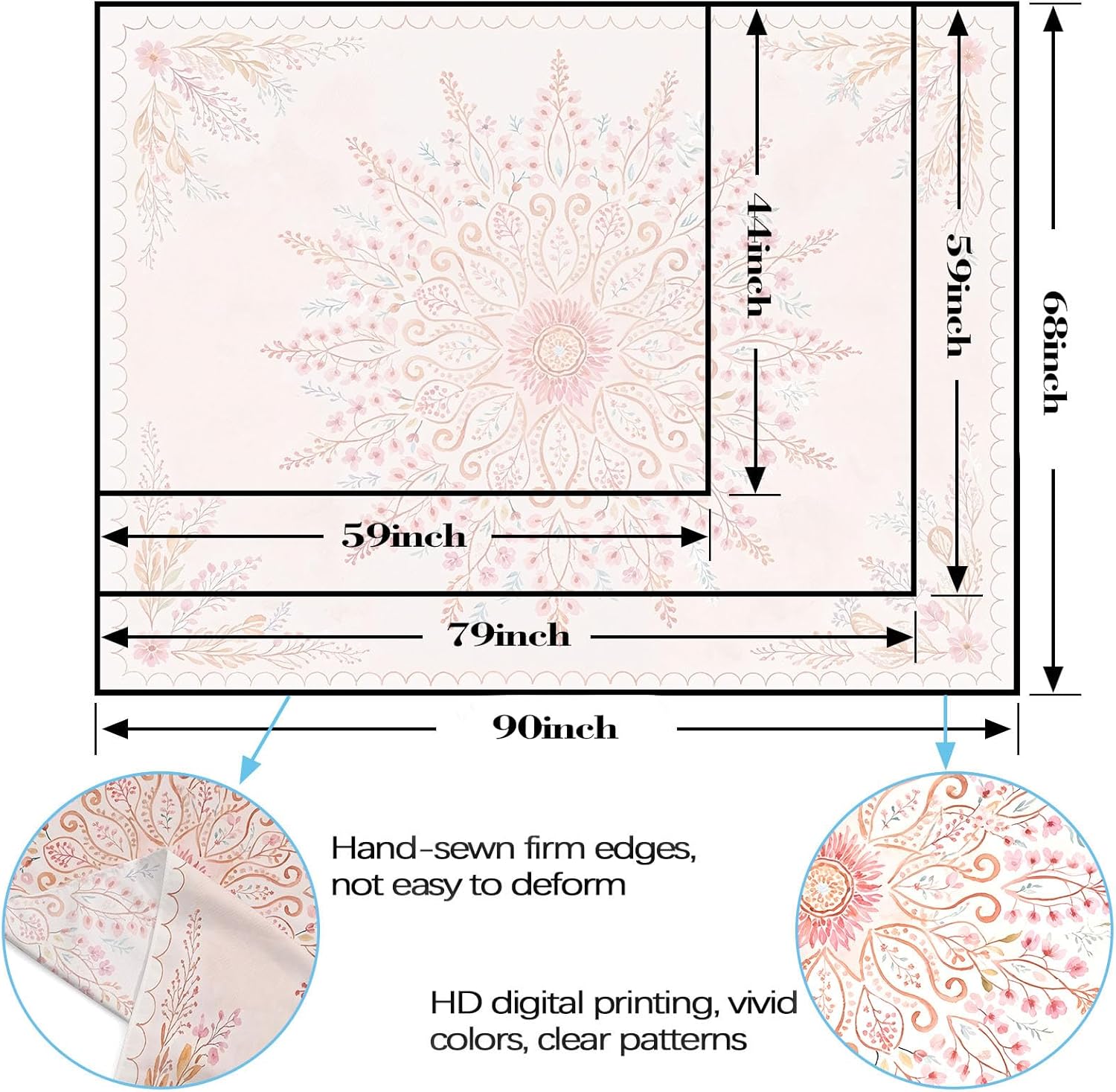 Lunerfex Floral Mandala Tapestry Boho Tapestry for Bedroom Pink Tapestries Wall Hanging Living Room