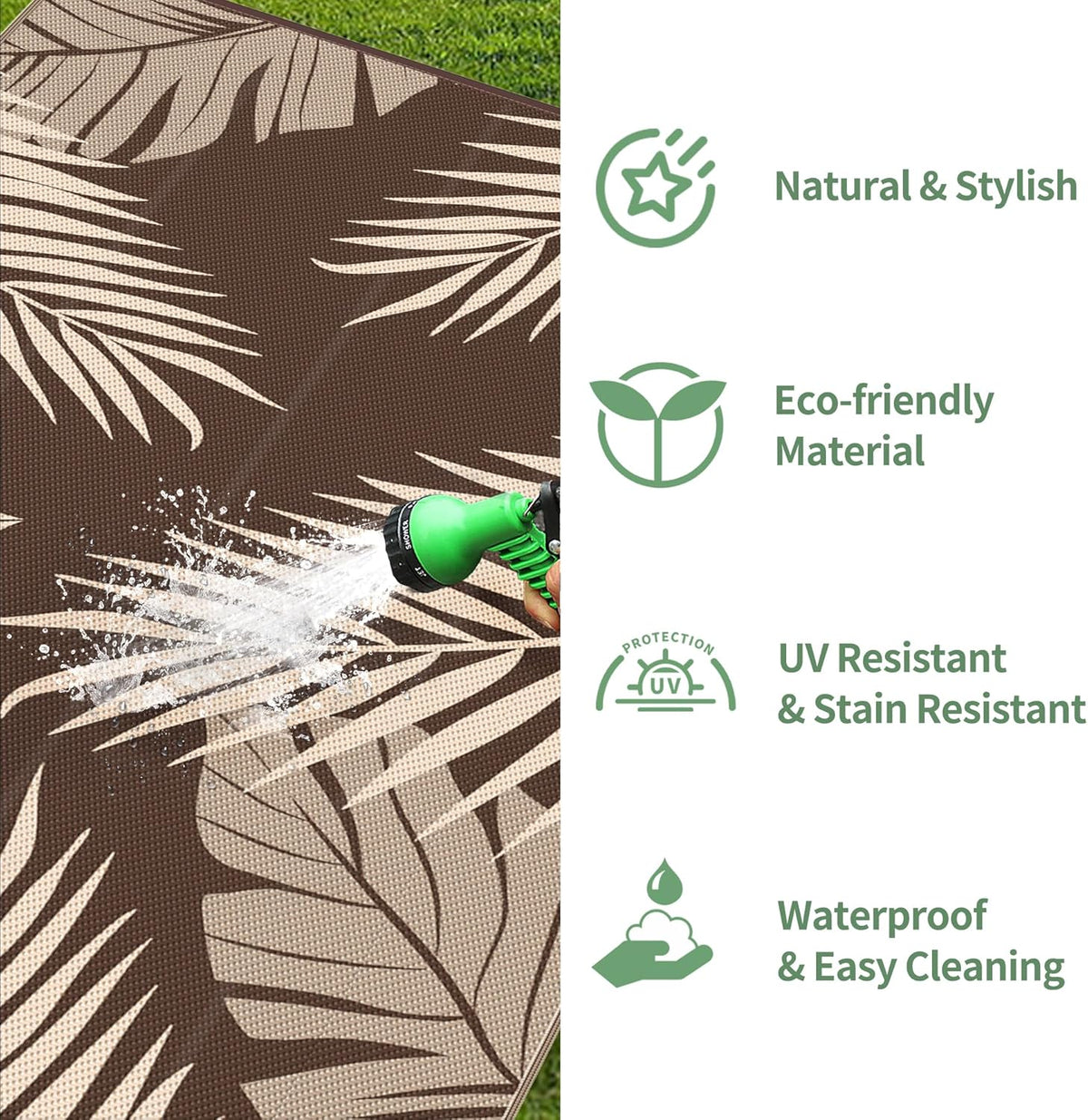 GENIMO Outdoor Rug 10' x 14' Waterproof for Patios Clearance, Reversible Outdoor Plastic Straw