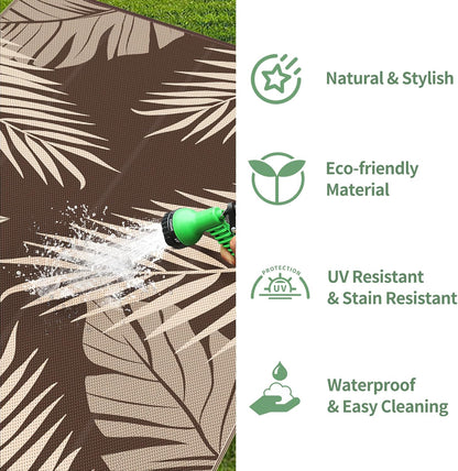 GENIMO Outdoor Rug 10' x 14' Waterproof for Patios Clearance, Reversible Outdoor Plastic Straw