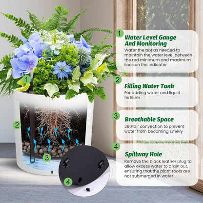 Tall Round Planter Set of 2, 19.5‘’ H x 19.9" Dia Large Planters for Indoor Plants with Built-in
