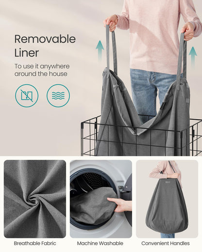SONGMICS Laundry Hamper, 34.3 Gal. (130L) Laundry Basket, Collapsible Clothes Hamper, Removable and