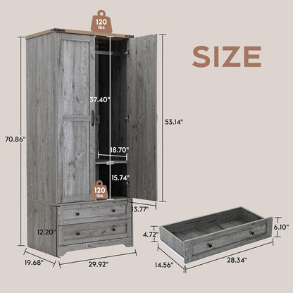 Brafab Armoire Wardrobe Closet with 2 Modern Doors, 71" Tall Freestanding Closet Wardrobe Cabinet